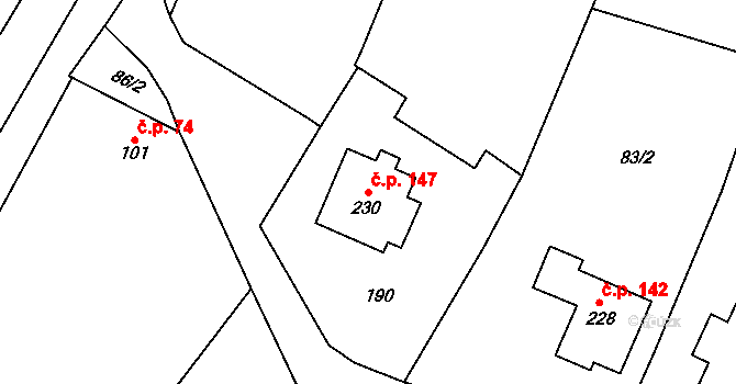 Tučapy 147, Holešov na parcele st. 230 v KÚ Tučapy u Holešova, Katastrální mapa