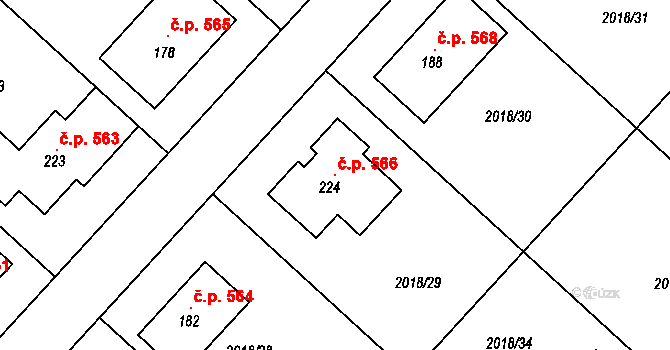 Chlupice 566, Hostěradice na parcele st. 224 v KÚ Chlupice, Katastrální mapa