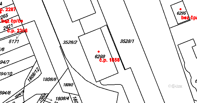 Kroměříž 1858 na parcele st. 6299 v KÚ Kroměříž, Katastrální mapa