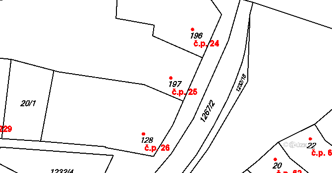 Dobromilice 25 na parcele st. 197 v KÚ Dobromilice, Katastrální mapa