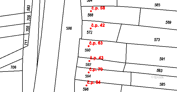 Vrchoslavice 63 na parcele st. 590 v KÚ Vrchoslavice, Katastrální mapa