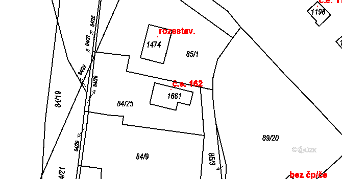 Třebeš 162, Hradec Králové na parcele st. 1681 v KÚ Třebeš, Katastrální mapa