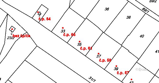 Derflice 61, Znojmo na parcele st. 35 v KÚ Derflice, Katastrální mapa