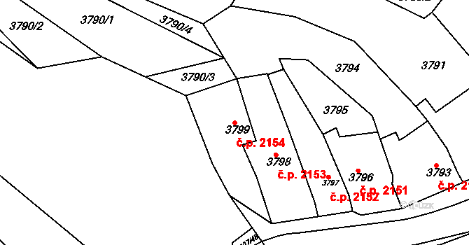 Znojmo 2154 na parcele st. 3799 v KÚ Znojmo-město, Katastrální mapa