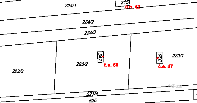 Přerov III-Lověšice 55, Přerov na parcele st. 347 v KÚ Lověšice u Přerova, Katastrální mapa
