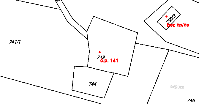 Srubec 141 na parcele st. 743 v KÚ Srubec, Katastrální mapa