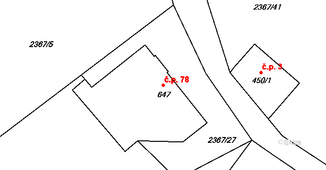 Antonínov 78, Josefův Důl na parcele st. 647 v KÚ Antonínov, Katastrální mapa