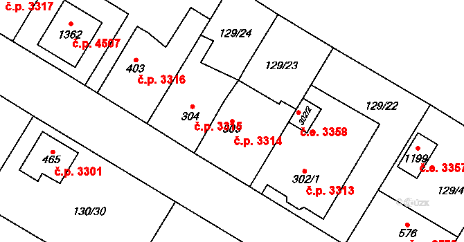 Jihlava 3314 na parcele st. 303 v KÚ Bedřichov u Jihlavy, Katastrální mapa