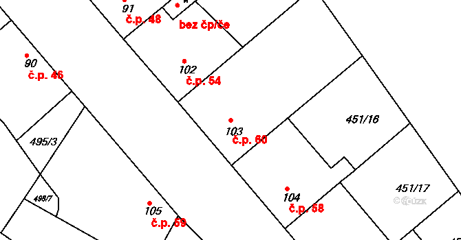 Sedlčánky 60, Čelákovice na parcele st. 103 v KÚ Sedlčánky, Katastrální mapa