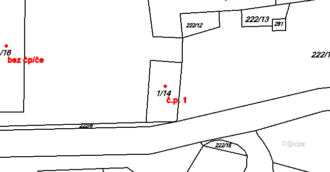 Mstětice 1, Zeleneč na parcele st. 1/14 v KÚ Mstětice, Katastrální mapa