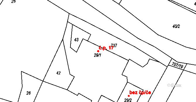 Sebečice 17 na parcele st. 29/1 v KÚ Sebečice, Katastrální mapa