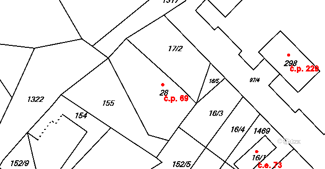 Pihel 69, Nový Bor na parcele st. 28 v KÚ Pihel, Katastrální mapa