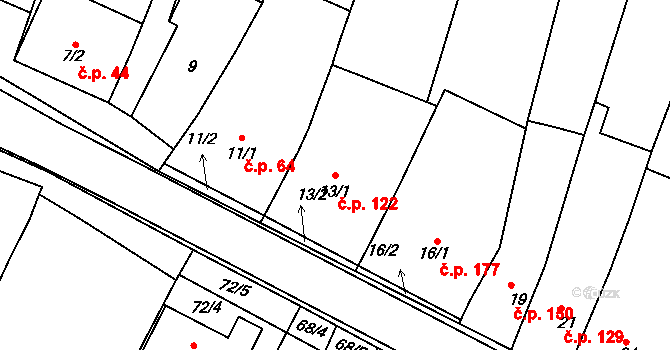 Moutnice 122 na parcele st. 13/1 v KÚ Moutnice, Katastrální mapa
