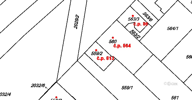 Lužice 813 na parcele st. 559/2 v KÚ Lužice u Hodonína, Katastrální mapa