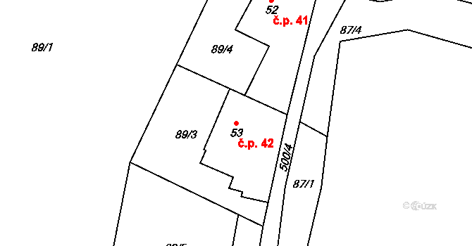 Kováry 42, Zákolany na parcele st. 53 v KÚ Kováry, Katastrální mapa