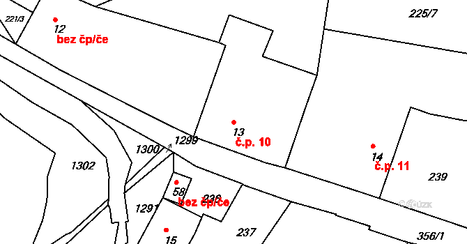 Hubenov 10 na parcele st. 13 v KÚ Hubenov, Katastrální mapa