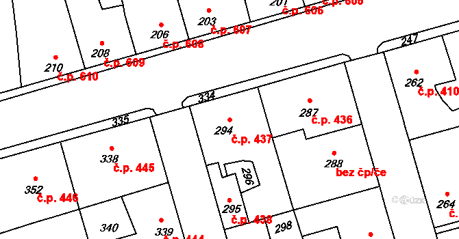 Dubí 437, Kladno na parcele st. 294 v KÚ Dubí u Kladna, Katastrální mapa