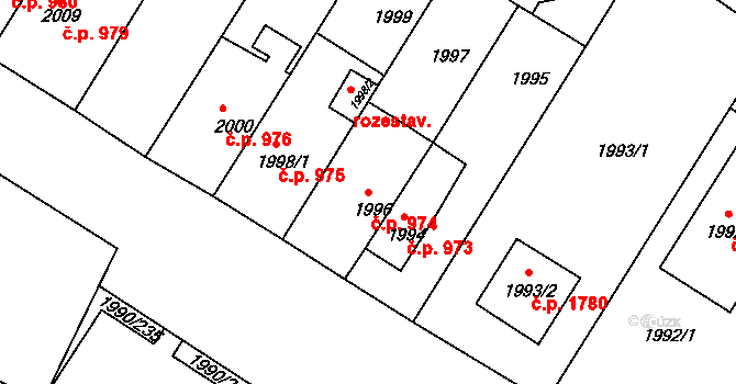 Boskovice 974 na parcele st. 1996 v KÚ Boskovice, Katastrální mapa