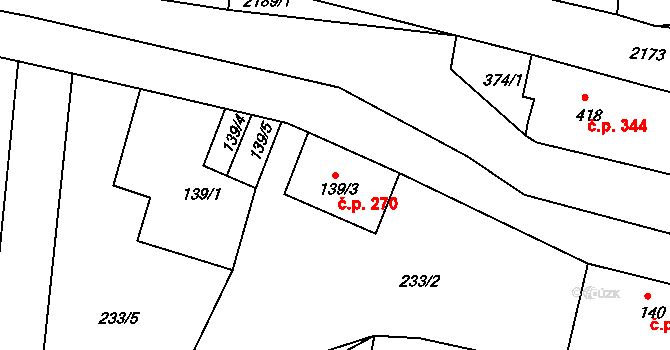 Dolní Podluží 270 na parcele st. 139/3 v KÚ Dolní Podluží, Katastrální mapa