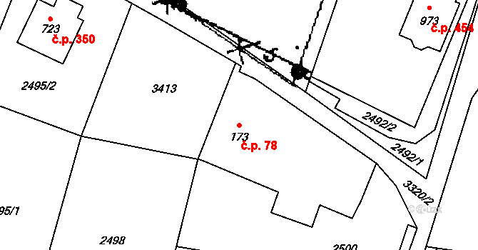 Písek 78 na parcele st. 173 v KÚ Písek u Jablunkova, Katastrální mapa