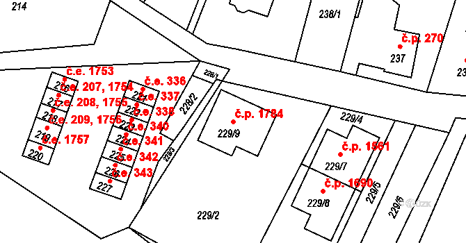 Děčín IV-Podmokly 1784, Děčín na parcele st. 229/9 v KÚ Podmokly, Katastrální mapa