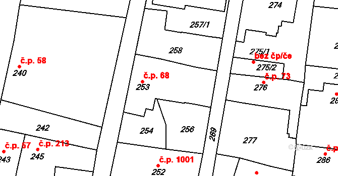 Kosmonosy 214 na parcele st. 255 v KÚ Kosmonosy, Katastrální mapa