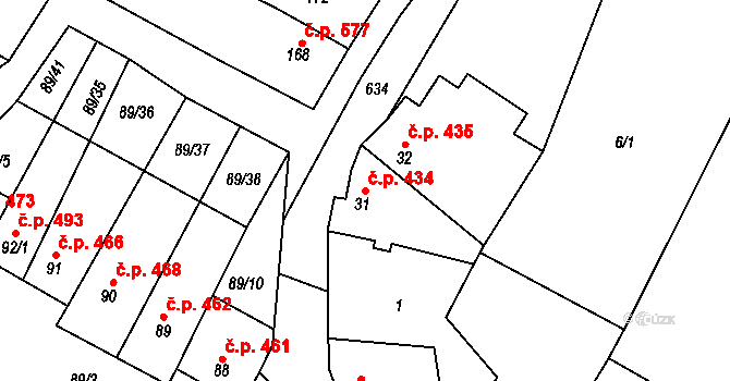 Chvalčov 434 na parcele st. 31 v KÚ Chvalčova Lhota, Katastrální mapa