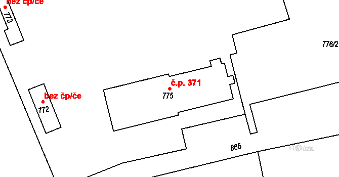 Dlouhá Loučka 371 na parcele st. 775 v KÚ Dolní Dlouhá Loučka, Katastrální mapa