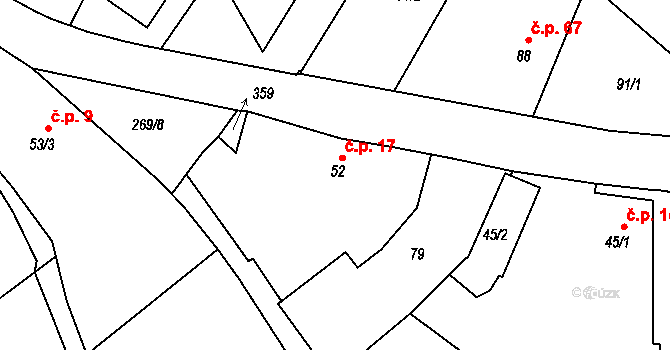 Hlivice 17, Medlov na parcele st. 52 v KÚ Hlivice, Katastrální mapa