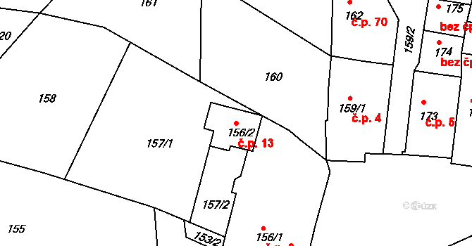 Holubov 13 na parcele st. 156/2 v KÚ Holubov, Katastrální mapa