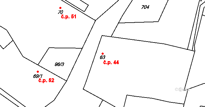 Chomutice 44 na parcele st. 63 v KÚ Chomutice, Katastrální mapa