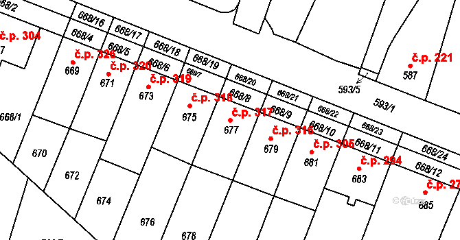 Jilemnice 317 na parcele st. 677 v KÚ Jilemnice, Katastrální mapa