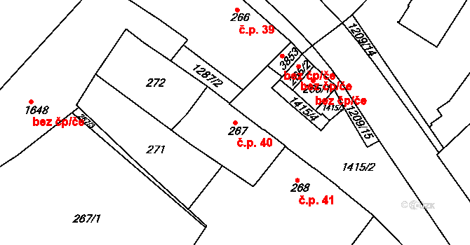 Holínské Předměstí 40, Jičín na parcele st. 267 v KÚ Jičín, Katastrální mapa