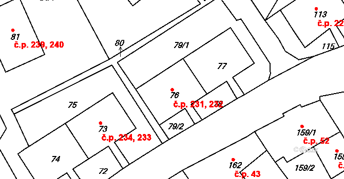 Chlumec 231,232 na parcele st. 77 v KÚ Chlumec u Chabařovic, Katastrální mapa