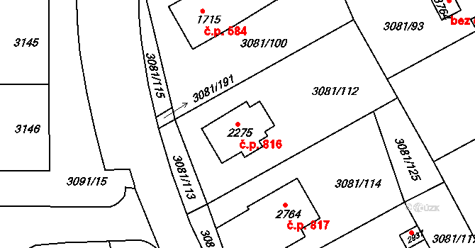 Žichlínské Předměstí 816, Lanškroun na parcele st. 2275 v KÚ Lanškroun, Katastrální mapa