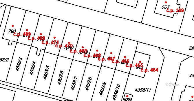Mohelno 467 na parcele st. 856 v KÚ Mohelno, Katastrální mapa