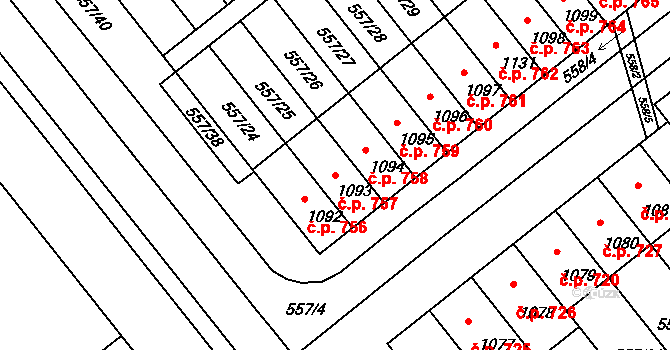 Podklášteří 757, Třebíč na parcele st. 1093 v KÚ Podklášteří, Katastrální mapa