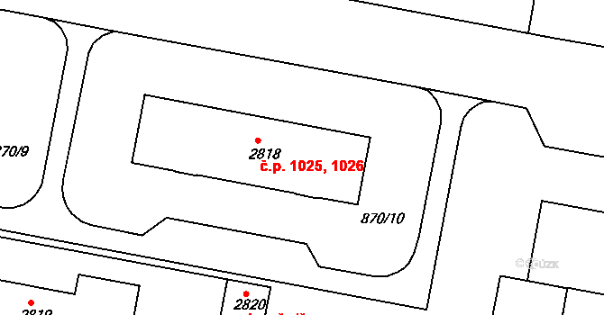 Horka-Domky 1025,1026, Třebíč na parcele st. 2818 v KÚ Třebíč, Katastrální mapa