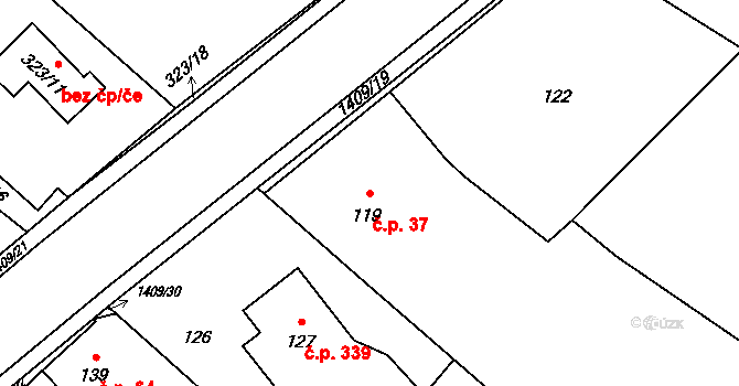 Pudlov 37, Bohumín na parcele st. 119 v KÚ Pudlov, Katastrální mapa