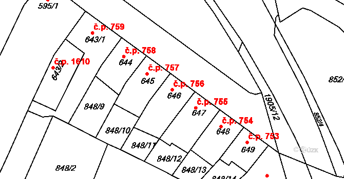 Předměstí 756, Svitavy na parcele st. 646 v KÚ Svitavy-předměstí, Katastrální mapa