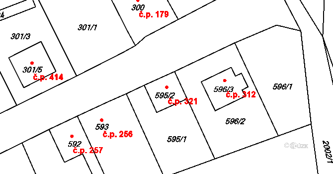 Bořitov 321 na parcele st. 595/2 v KÚ Bořitov, Katastrální mapa