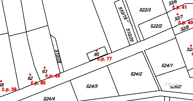 Nýrov 77 na parcele st. 95 v KÚ Nýrov, Katastrální mapa