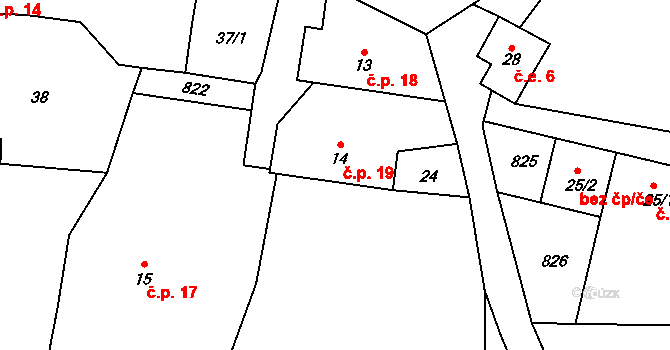 Vlčnov 19, Zavlekov na parcele st. 14 v KÚ Vlčnov u Zavlekova, Katastrální mapa
