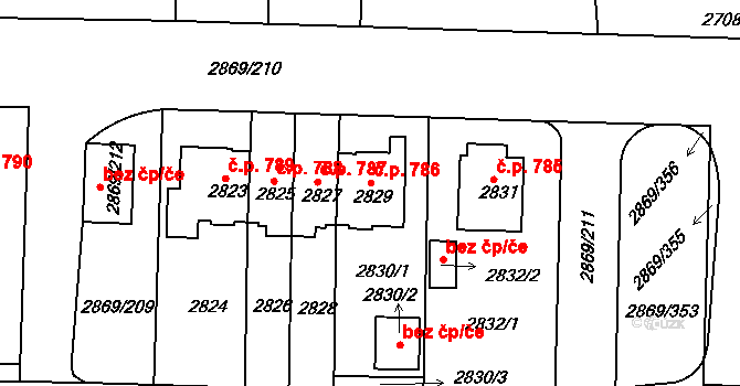 Krč 786, Praha na parcele st. 2829 v KÚ Krč, Katastrální mapa