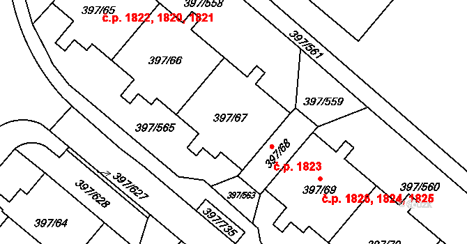 Chodov 1820,1821,1822, Praha na parcele st. 397/67 v KÚ Chodov, Katastrální mapa