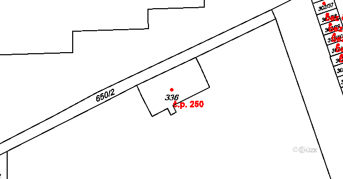 Veleslavín 250, Praha na parcele st. 336 v KÚ Veleslavín, Katastrální mapa