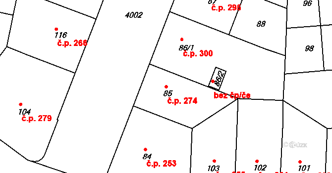 Dejvice 274, Praha na parcele st. 85 v KÚ Dejvice, Katastrální mapa