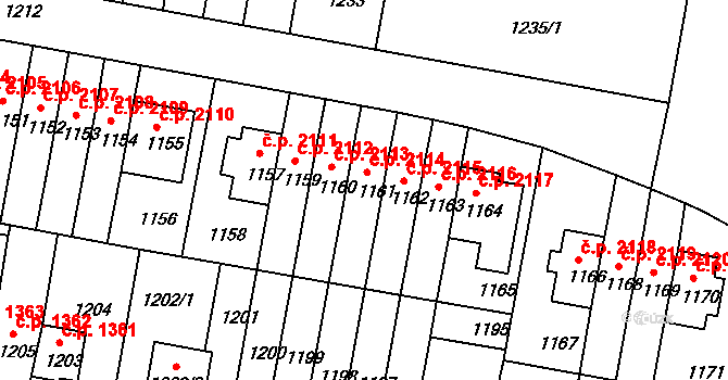 Záběhlice 2114, Praha na parcele st. 1161 v KÚ Záběhlice, Katastrální mapa