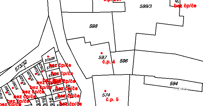 Příbram I 4, Příbram na parcele st. 597 v KÚ Příbram, Katastrální mapa