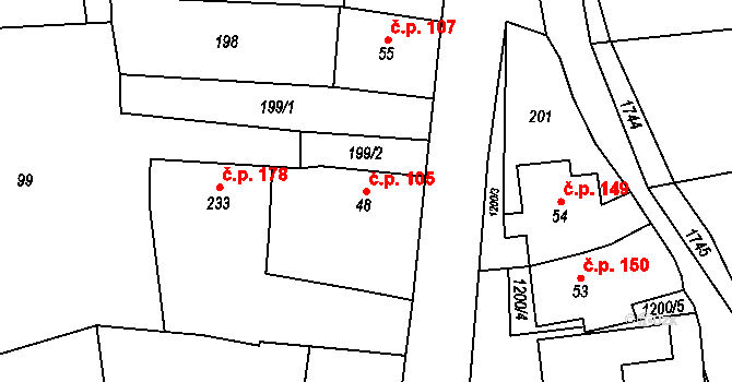 Pilníkov 105 na parcele st. 48 v KÚ Pilníkov I, Katastrální mapa